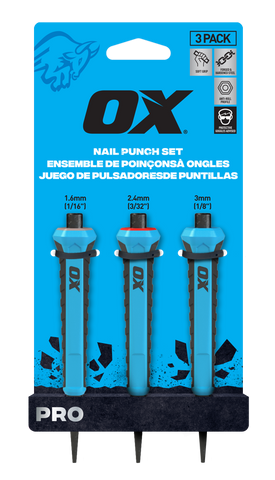 OX Pro Nail Punch w/ Grip 3-Pack - 1.6mm, 2.4mm, 3mm