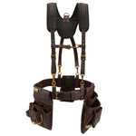 OX Tools Pro Oil-Tanned Leather Tool Rig with Padded Suspenders - Drywall Tool Belt with Drywall Tool Pouch Set - Contractor Framing Pouch Tool Belt